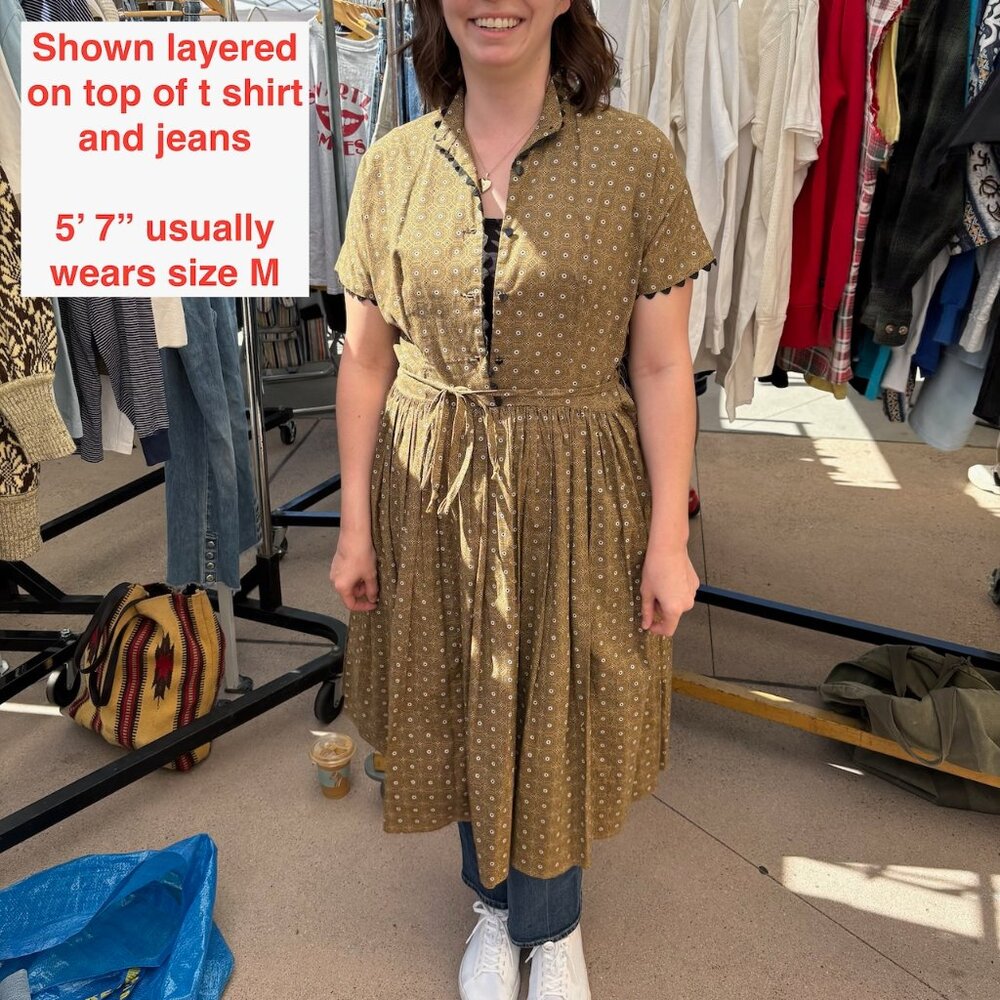Mode O'Day 1950s Vintage Fit and Flare Midi Dress Brown Calico Print Size S/M - Picture 4 of 10